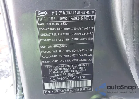 2015 Land Rover Lr4 z USA, uszkodzony, nr VIN SALAG2V69FA747178